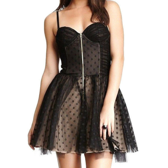 POLKA DOT TULLE MESH LAYER DRESS Corset Zip FRoNT - Picture 6 of 6